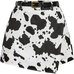 image:imageFloerns Womens Cow Print Mini Skort Wrap Asymmetric Hem Western Skirt Shorts with BeltBlack White Ivory