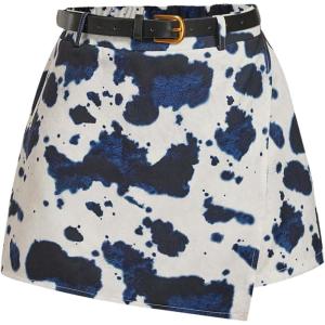image:imageFloerns Womens Cow Print Mini Skort Wrap Asymmetric Hem Western Skirt Shorts with BeltDeep Blue