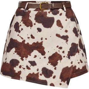 image:imageFloerns Womens Cow Print Mini Skort Wrap Asymmetric Hem Western Skirt Shorts with BeltMulticolor