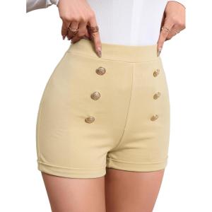 image:imageFloerns Womens Elegant High Waist Double Button Office Straight Leg ShortsApricot a