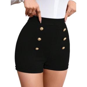 image:imageFloerns Womens Elegant High Waist Double Button Office Straight Leg ShortsBlack