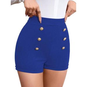 image:imageFloerns Womens Elegant High Waist Double Button Office Straight Leg ShortsDark Blue