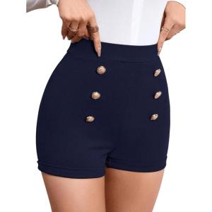 image:imageFloerns Womens Elegant High Waist Double Button Office Straight Leg ShortsDeep Blue