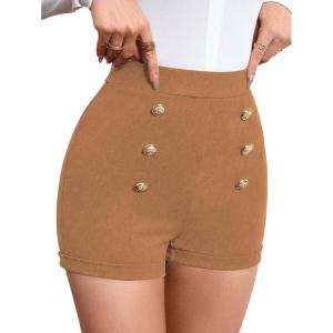 image:imageFloerns Womens Elegant High Waist Double Button Office Straight Leg ShortsKhaki