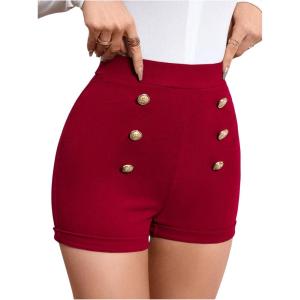 image:imageFloerns Womens Elegant High Waist Double Button Office Straight Leg ShortsRed