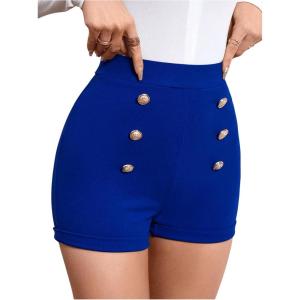 image:imageFloerns Womens Elegant High Waist Double Button Office Straight Leg ShortsRoyal Blue