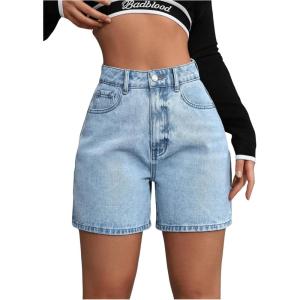 image:imageFloerns Womens High Waist Denim Shorts Summer Straight Leg Jean Shorts with PocketLight Blue