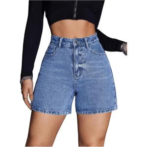 image:imageFloerns Womens High Waist Denim Shorts Summer Straight Leg Jean Shorts with PocketMedium Wash