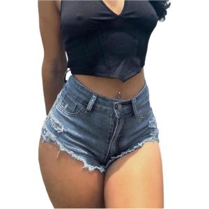 image:imageFloerns Womens Ripped Raw Trim Micro Hot Jeans Y2k Distressed High Waisted Skinny Mini ShortsMedium Wash