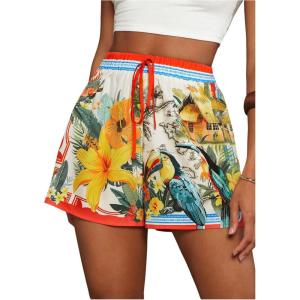 image:imageFloerns Womens Tropical Drawstring Waist Summer Shorts Straight Leg Boho ShortsBeige Multi