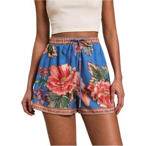 image:imageFloerns Womens Tropical Drawstring Waist Summer Shorts Straight Leg Boho ShortsBlue