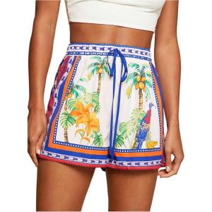 image:imageFloerns Womens Tropical Drawstring Waist Summer Shorts Straight Leg Boho ShortsRoyal Blue