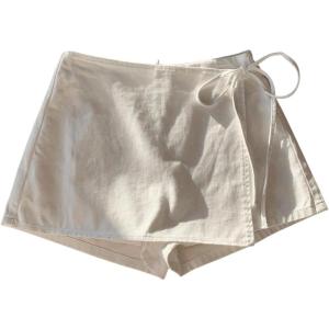 image:imageFloerns Womens Wrap Tie Side Mini Denim Shorts Casual Low Rise Summer Beach Vacation SkortsWhite