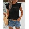 image:imageFloerns Womens Boho Eyelet Embroidery Ruffle Cap Sleeve T Shirt Crew Neck Vacation Elegant Blouses TopBlack