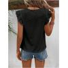 image:imageFloerns Womens Boho Eyelet Embroidery Ruffle Cap Sleeve T Shirt Crew Neck Vacation Elegant Blouses TopBlack