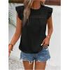 image:imageFloerns Womens Boho Eyelet Embroidery Ruffle Cap Sleeve T Shirt Crew Neck Vacation Elegant Blouses TopBlack