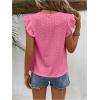 image:imageFloerns Womens Boho Eyelet Embroidery Ruffle Cap Sleeve T Shirt Crew Neck Vacation Elegant Blouses TopHot Pink