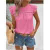 image:imageFloerns Womens Boho Eyelet Embroidery Ruffle Cap Sleeve T Shirt Crew Neck Vacation Elegant Blouses TopHot Pink