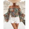 image:imageFloerns Womens Boho Off Shoulder 34 Bell Sleeve Summer Blouse TopA Multi Paisley