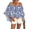 image:imageFloerns Womens Boho Off Shoulder 34 Bell Sleeve Summer Blouse TopBlue Multi