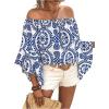image:imageFloerns Womens Boho Off Shoulder 34 Bell Sleeve Summer Blouse TopBlue Multi