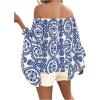 image:imageFloerns Womens Boho Off Shoulder 34 Bell Sleeve Summer Blouse TopBlue Multi