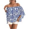 image:imageFloerns Womens Boho Off Shoulder 34 Bell Sleeve Summer Blouse TopBlue Multi