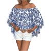 image:imageFloerns Womens Boho Off Shoulder 34 Bell Sleeve Summer Blouse TopBlue Multi