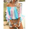 image:imageFloerns Womens Boho Off Shoulder 34 Bell Sleeve Summer Blouse TopBlue Pink Yellow