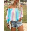 image:imageFloerns Womens Boho Off Shoulder 34 Bell Sleeve Summer Blouse TopBlue Pink Yellow