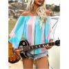 image:imageFloerns Womens Boho Off Shoulder 34 Bell Sleeve Summer Blouse TopBlue Pink Yellow