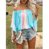 image:imageFloerns Womens Boho Off Shoulder 34 Bell Sleeve Summer Blouse TopBlue Pink Yellow