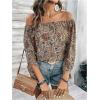 image:imageFloerns Womens Boho Off Shoulder 34 Bell Sleeve Summer Blouse TopBrown Multi