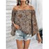 image:imageFloerns Womens Boho Off Shoulder 34 Bell Sleeve Summer Blouse TopBrown Multi