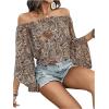 image:imageFloerns Womens Boho Off Shoulder 34 Bell Sleeve Summer Blouse TopBrown Multi