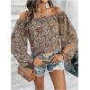 image:imageFloerns Womens Boho Off Shoulder 34 Bell Sleeve Summer Blouse TopBrown Multi