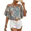 image:imageFloerns Womens Boho Off Shoulder 34 Bell Sleeve Summer Blouse TopGreen Paisley