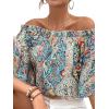 image:imageFloerns Womens Boho Off Shoulder 34 Bell Sleeve Summer Blouse TopGreen Paisley