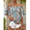 image:imageFloerns Womens Boho Off Shoulder 34 Bell Sleeve Summer Blouse TopGreen Paisley