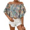 image:imageFloerns Womens Boho Off Shoulder 34 Bell Sleeve Summer Blouse TopGreen Paisley