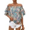 image:imageFloerns Womens Boho Off Shoulder 34 Bell Sleeve Summer Blouse TopGreen Paisley
