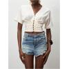 image:imageFloerns Womens Button Down Shirts V Neck Short Sleeve Ruched Casual Blouse Crop TopsApricot