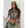 image:imageFloerns Womens Car Letter Graphic Print Cap Sleeve Round Neck T Shirt Crop TopsGrey
