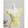 image:imageFloerns Womens Cute Square Neck Cap Sleeve Blouses Ruched Bust Ruffle Hem Summer ShirtsYellow
