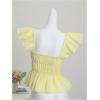 image:imageFloerns Womens Cute Square Neck Cap Sleeve Blouses Ruched Bust Ruffle Hem Summer ShirtsYellow