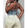 image:imageFloerns Womens Distressed Denim Halter Top Backless Zip Up Retro Crop Jean TopsBlue