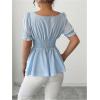 image:imageFloerns Womens Elegant Blouse Tops Puff Sleeve Ruched Bust Ruffle Dressy Casual Peplum TopLight Blue