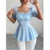 image:imageFloerns Womens Elegant Blouse Tops Puff Sleeve Ruched Bust Ruffle Dressy Casual Peplum TopLight Blue