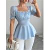 image:imageFloerns Womens Elegant Blouse Tops Puff Sleeve Ruched Bust Ruffle Dressy Casual Peplum TopLight Blue
