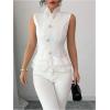 image:imageFloerns Womens Elegant Layered Ruffle Button Down Blouse Mock Neck Sleeveless Work Office ShirtWhite